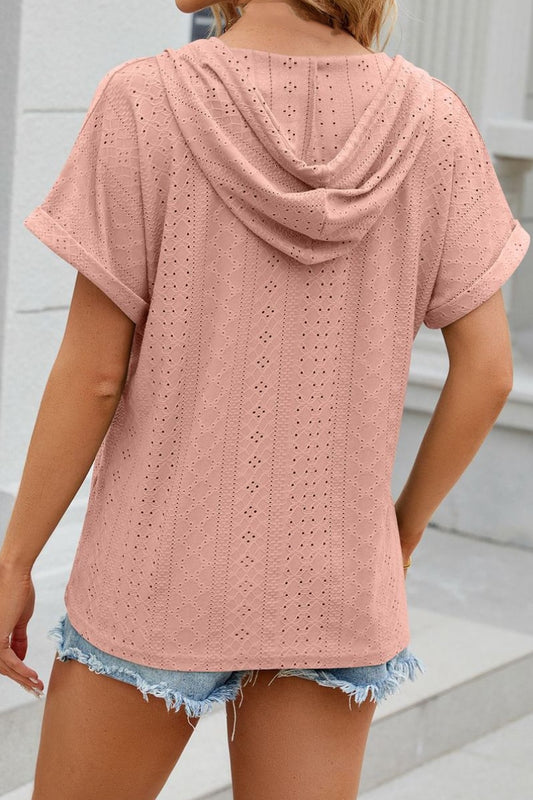 SOLID HOLLOW TOP WITH HOODED PINK 4PCS