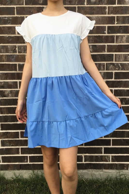1001 COLOR BLOCK DRESS BLUE 6PCS