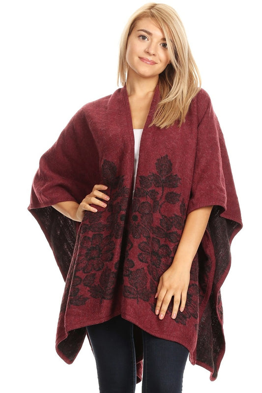 327 FLORAL PRINT SHAWL BURGUNDY