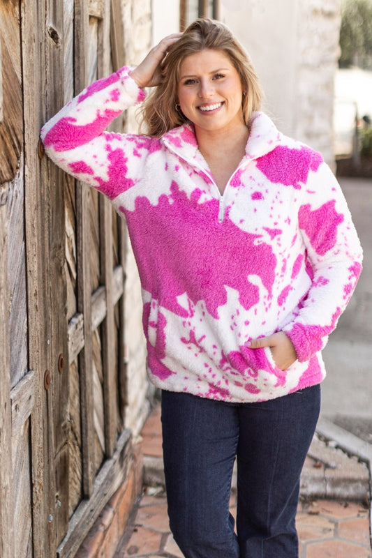 888 COW SHERPA PULLOVER TOP PINK 5PCS