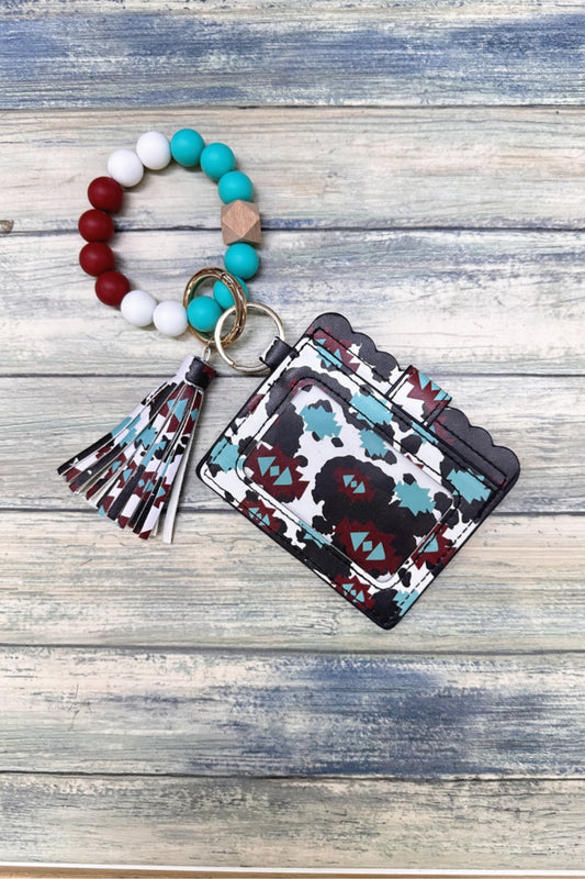 2636 SILICONE BEADED BRACELET CARD HOLDER KEYCHAIN