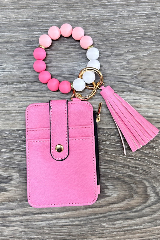 2651 SILICONE BEADED BRACELET CARD HOLDER KEYCHAIN