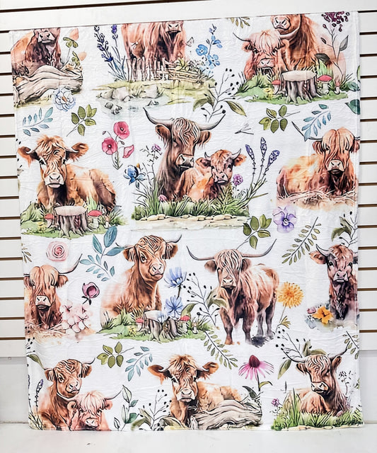 2609 HIGHLAND COW WESTERN FLANNEL BLANKET