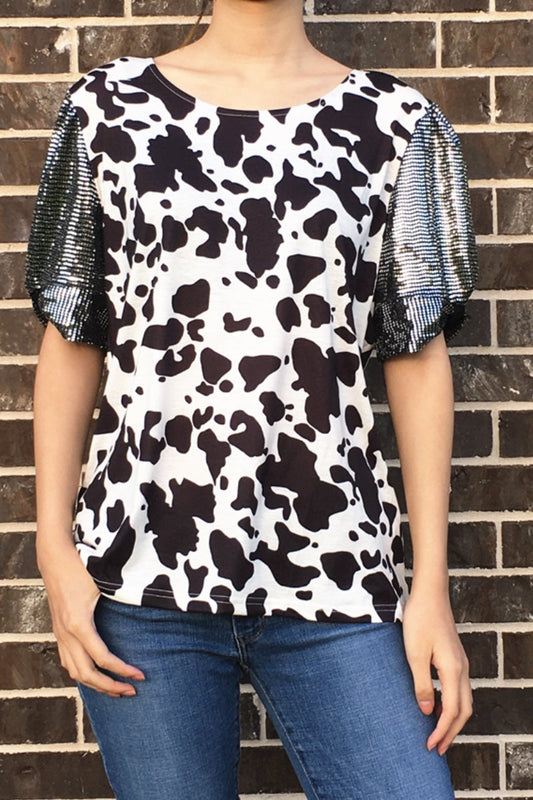 482 COW PRINT SEQUINS TOP 4PCS