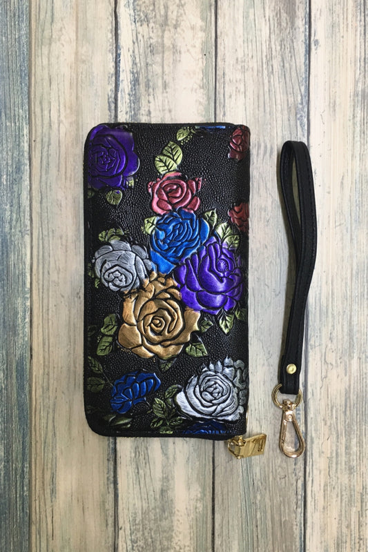 1001 FLOWER EMBOSSED LONG WALLET