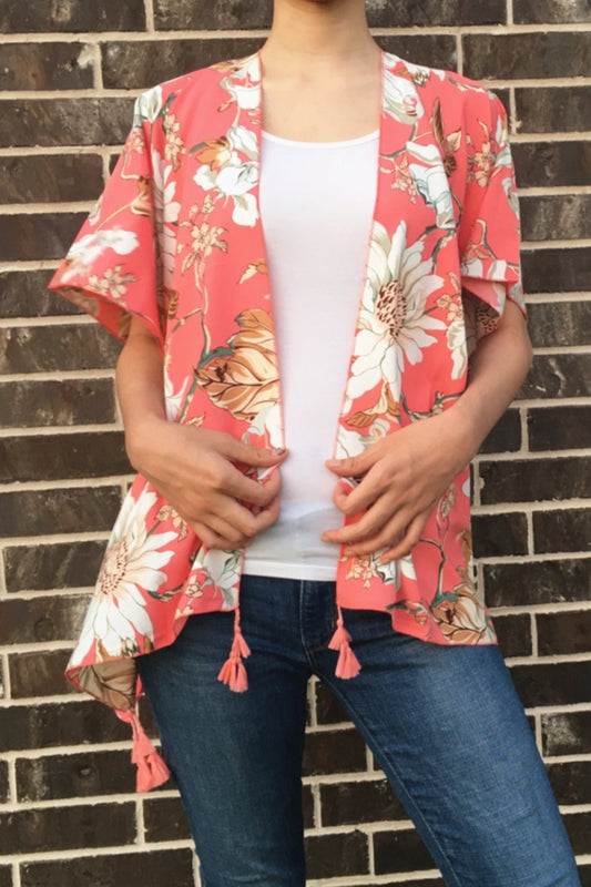 2173 FLOWER PRINT KIMONO CORAL