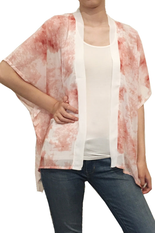 2177 TIE DYE KIMONO CORAL