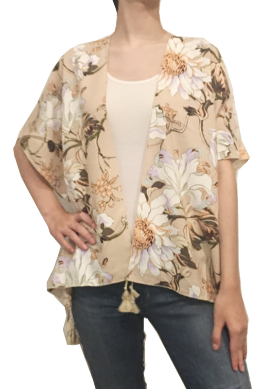 2173 FLOWER PRINT KIMONO KHAKI
