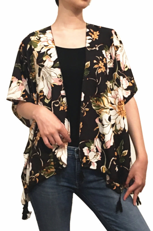 2173 FLOWER PRINT KIMONO BLACK