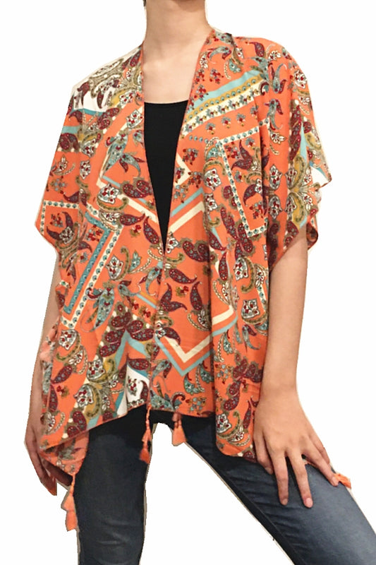 2174 PAISLEY PRINT KIMONO CORAL