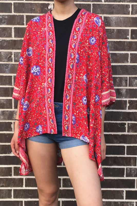 811 FLOWER PRINT KIMONO RED