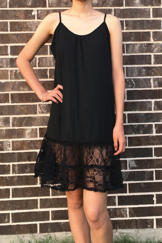 990 SOLID WITH LACE DRESS BLACK 6PCS