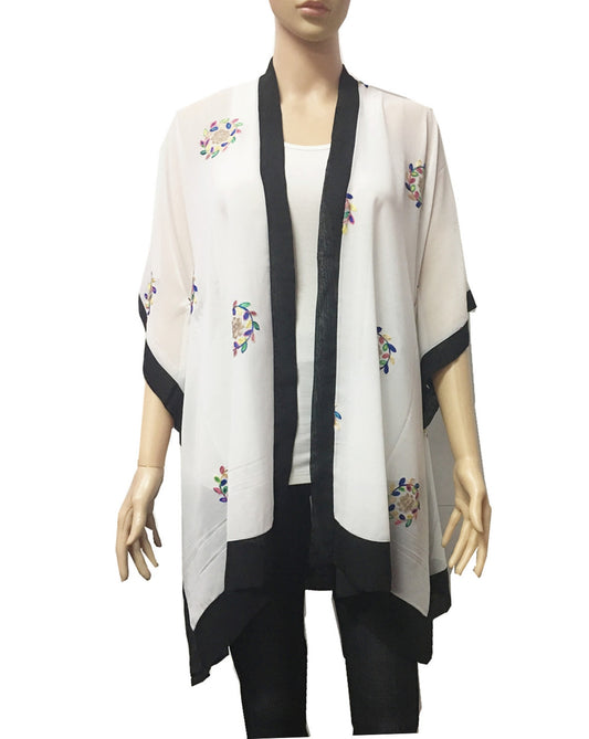 268 FLORAL EMBROIDERY KIMONO WHITE