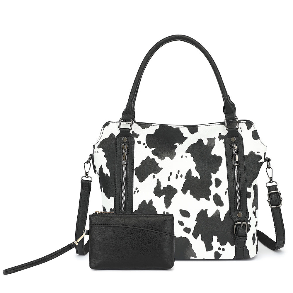 2630 COW CROSS BAG CLUTCH PURSE SET BLACK