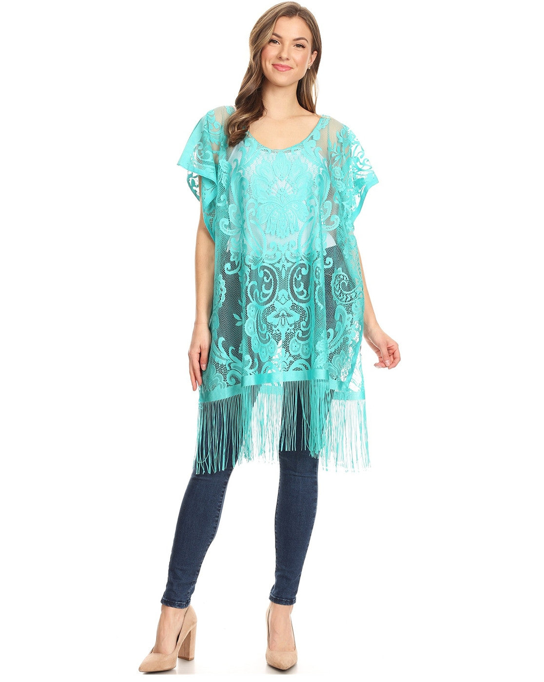 273 LACE TOP TURQUOISE