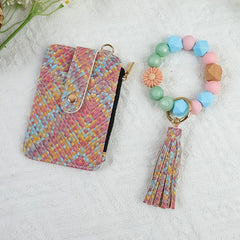 2652  SILICONE BEADED BRACELET CARD HOLDER KEYCHAIN PINK