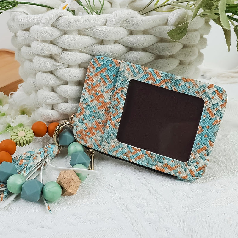 2652  SILICONE BEADED BRACELET CARD HOLDER KEYCHAIN GREY