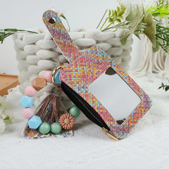 2652  SILICONE BEADED BRACELET CARD HOLDER KEYCHAIN PINK