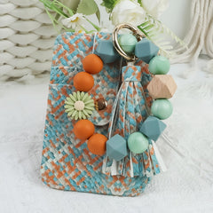 2652  SILICONE BEADED BRACELET CARD HOLDER KEYCHAIN GREY