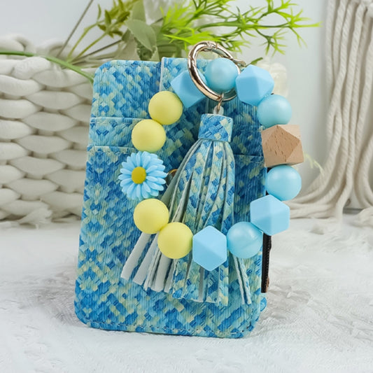2652  SILICONE BEADED BRACELET CARD HOLDER KEYCHAIN BLUE
