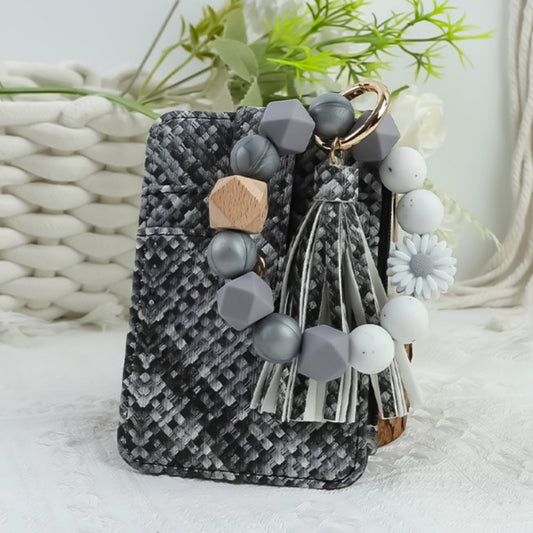 2652  SILICONE BEADED BRACELET CARD HOLDER KEYCHAIN GREY