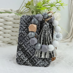 2652  SILICONE BEADED BRACELET CARD HOLDER KEYCHAIN GREY