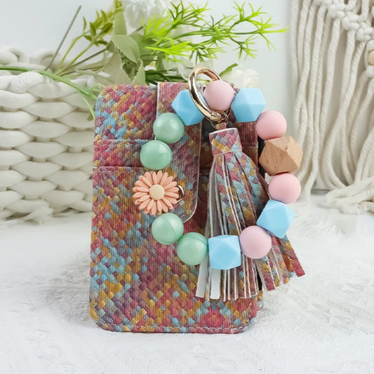 2652  SILICONE BEADED BRACELET CARD HOLDER KEYCHAIN PINK