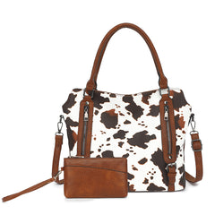 2630 COW CROSS BAG CLUTCH PURSE SET BROWN