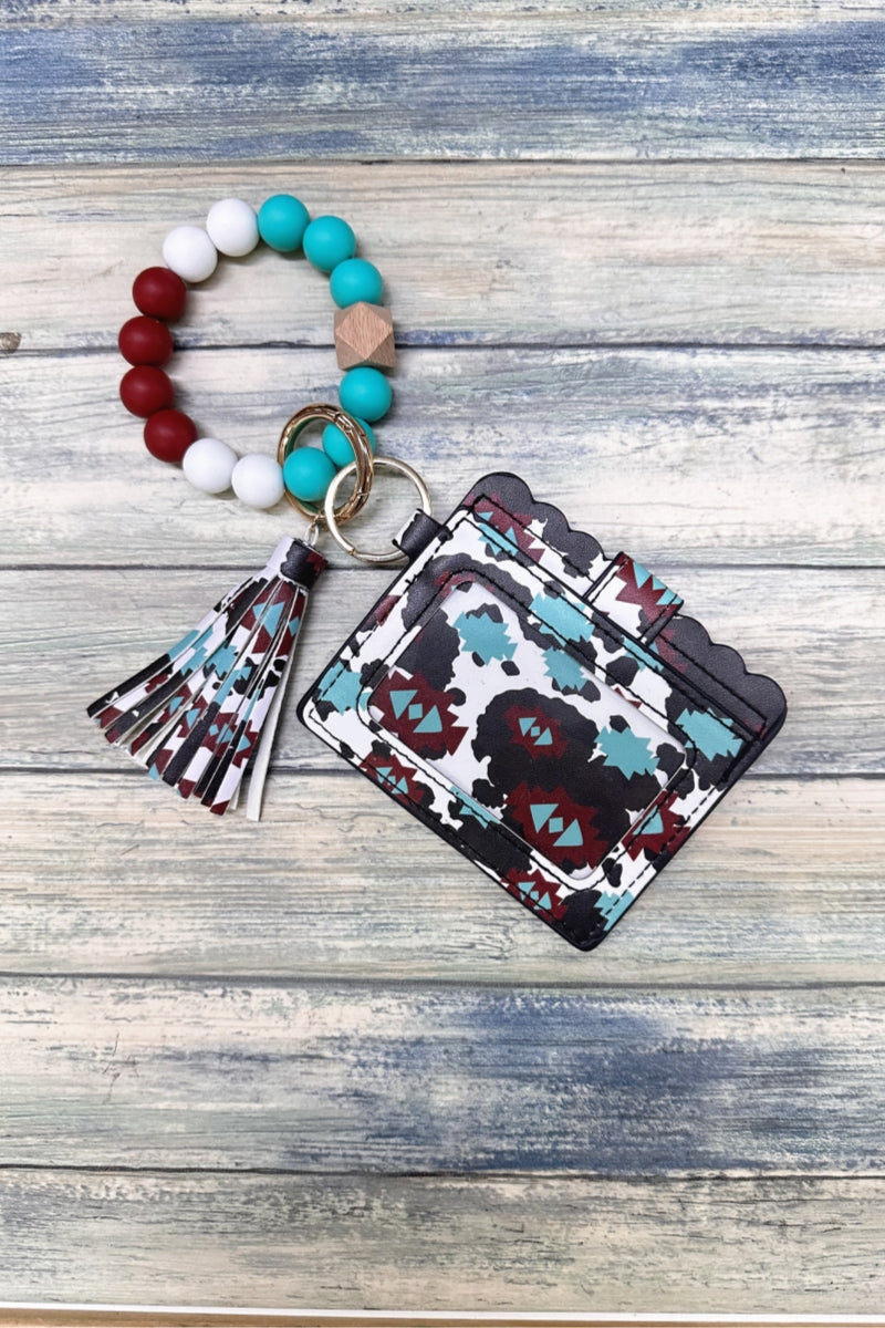 2636  SILICONE BEADED BRACELET CARD HOLDER KEYCHAIN