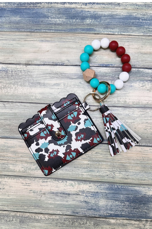 2636  SILICONE BEADED BRACELET CARD HOLDER KEYCHAIN