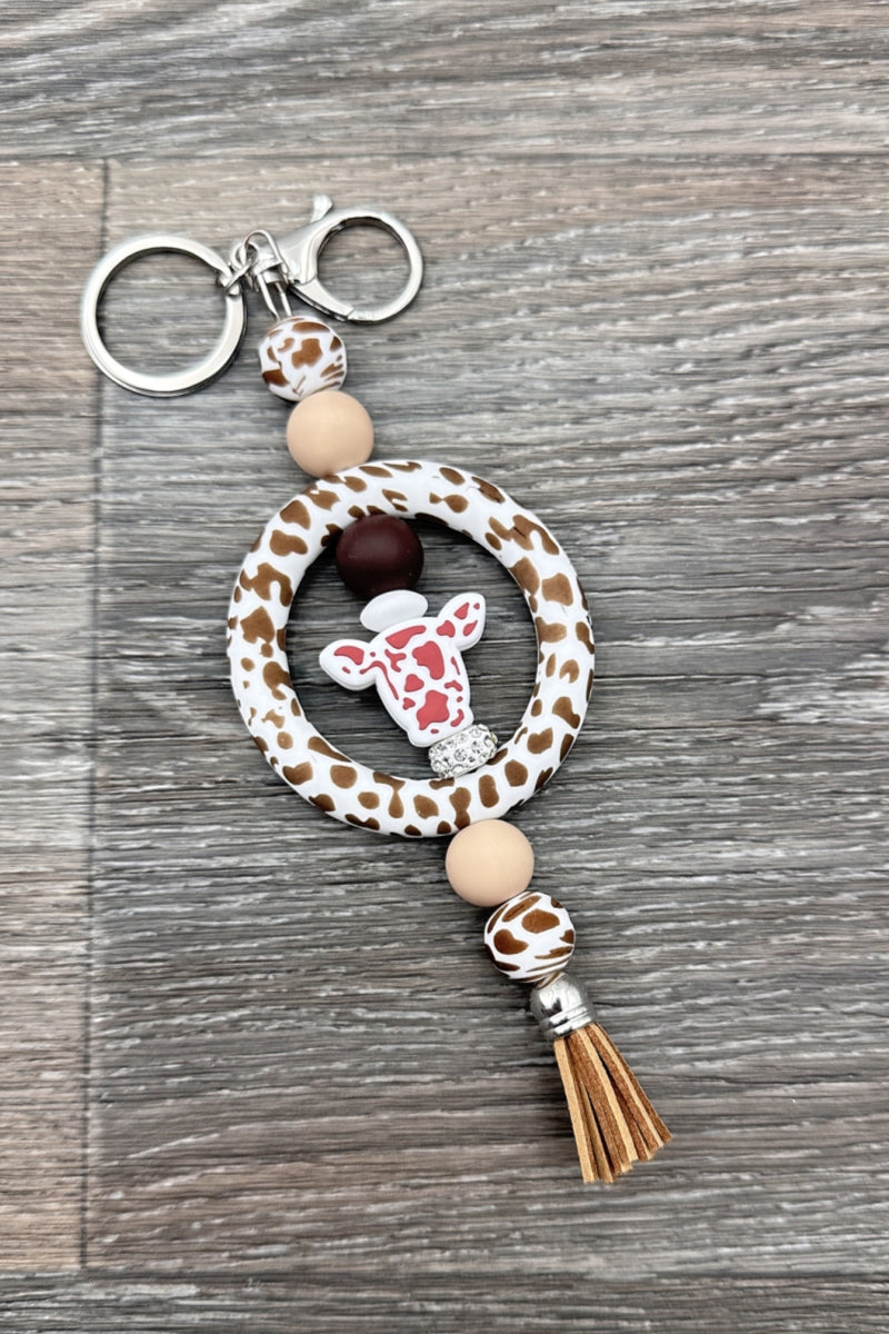 2673 WESTERN COW LEOPARED SILICONE BEADED KEYCHAIN