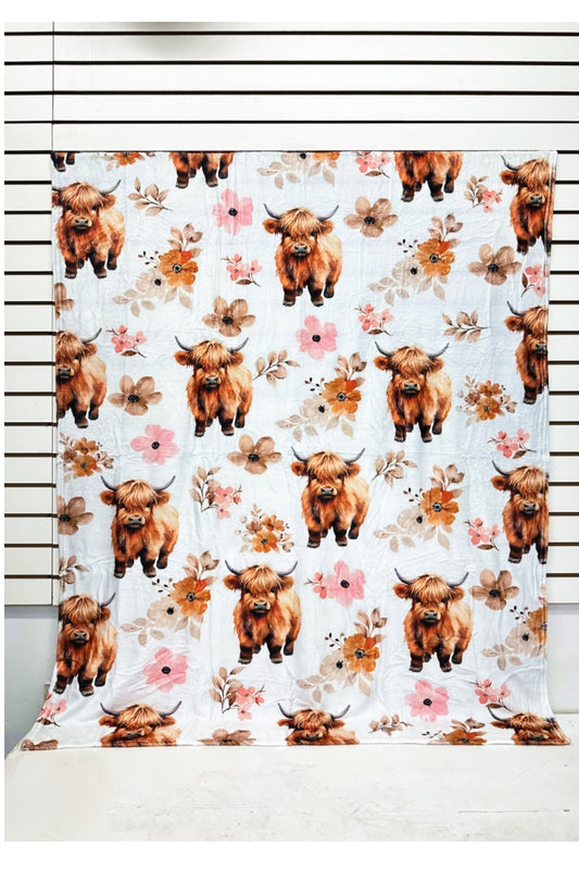 2607 HIGHLAND COW WESTERN FLANNEL BLANKET