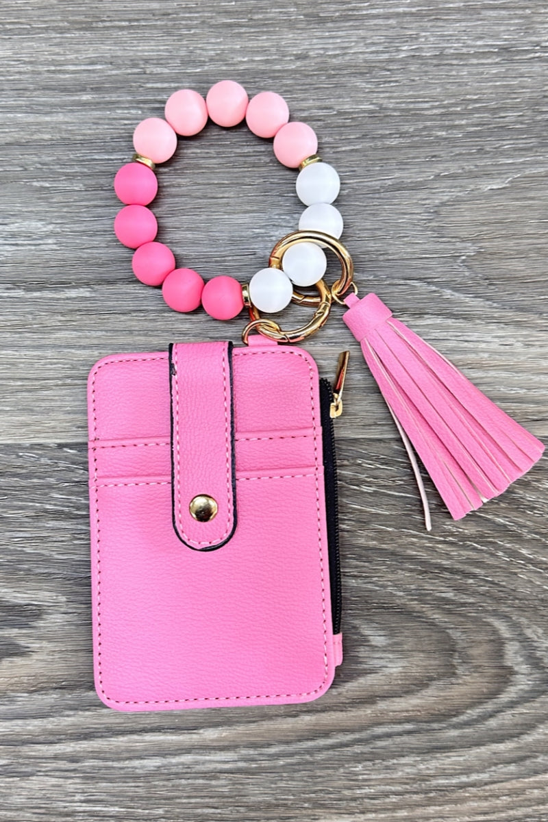2651  SILICONE BEADED BRACELET CARD HOLDER KEYCHAIN