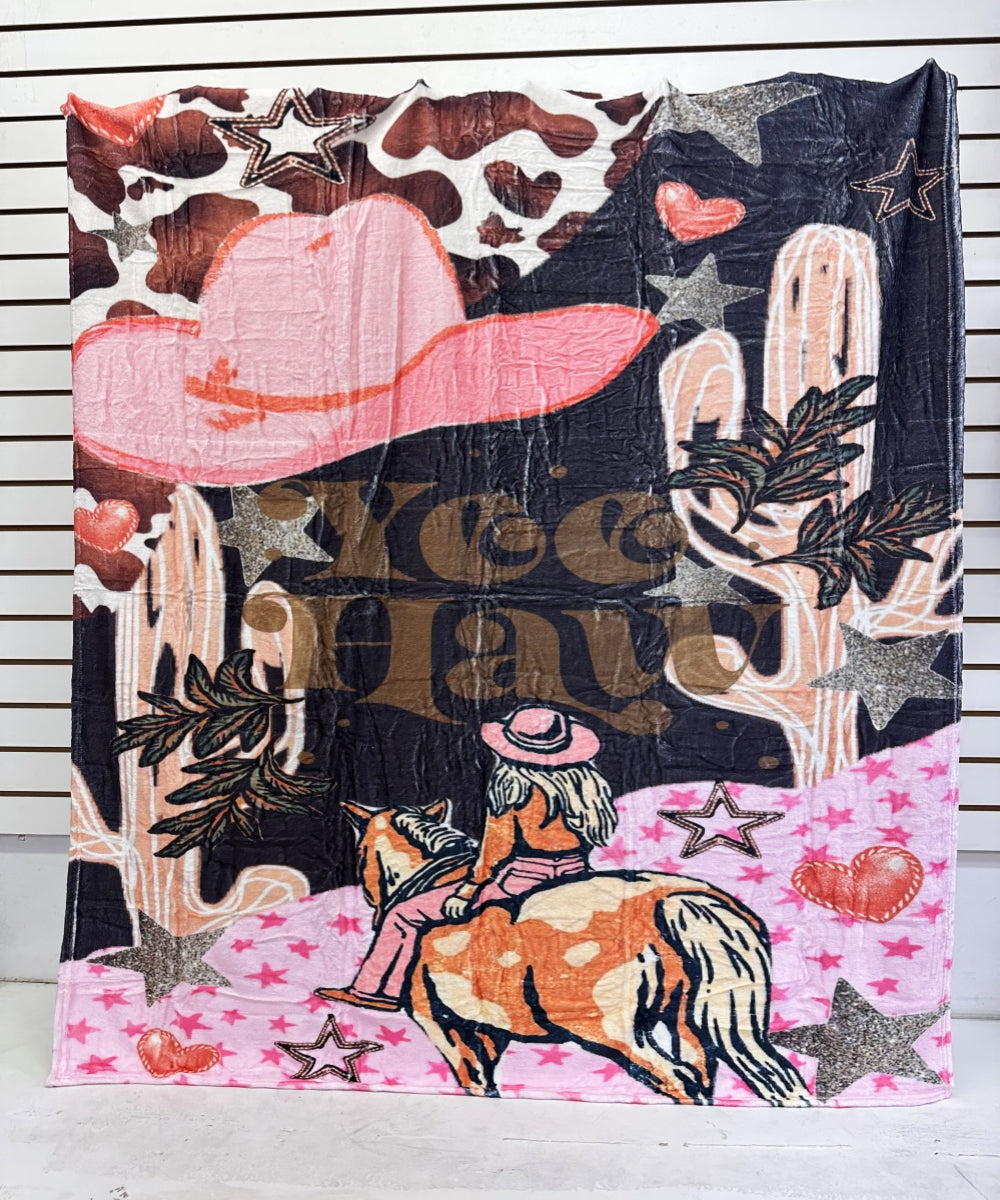 2612 COWGIRL WESTERN FLANNEL BLANKET