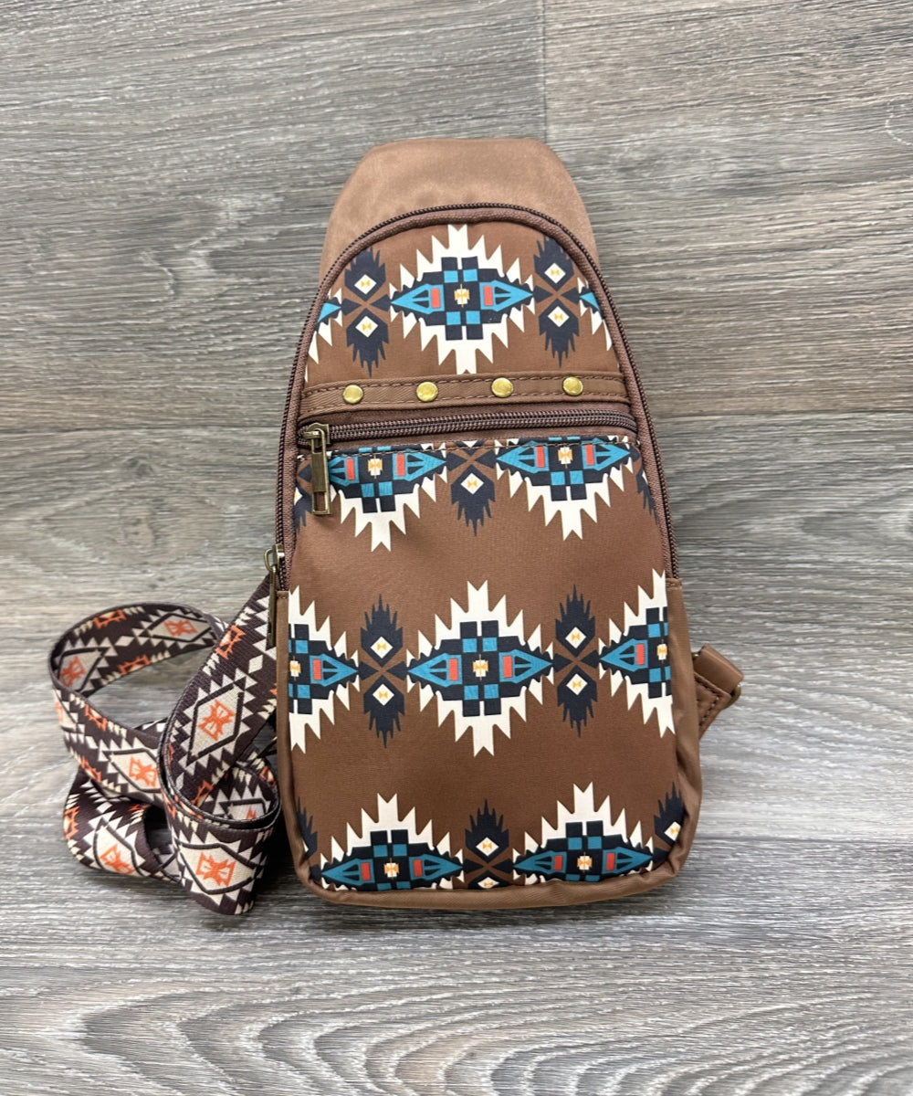 2627 AZTEC PRINT CROSSBODY SLING BAG PURSE