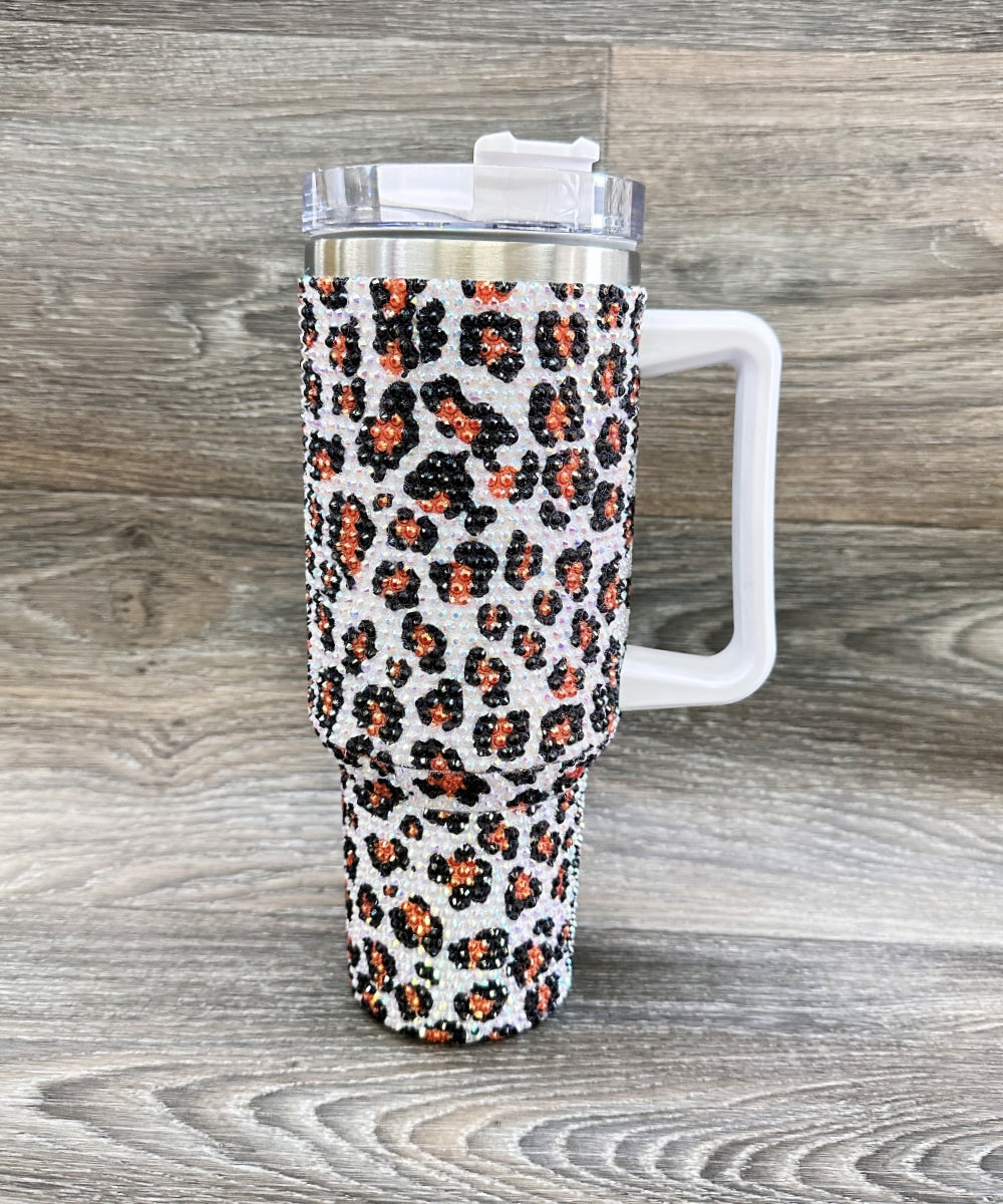 2667 LEOPARD RHINESTONE INSULATED TUMBLERS 40oz