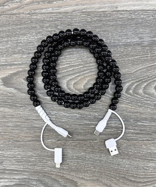 2697 BEADED PHONE CHARGING CABLE 4-IN-1 BLACK