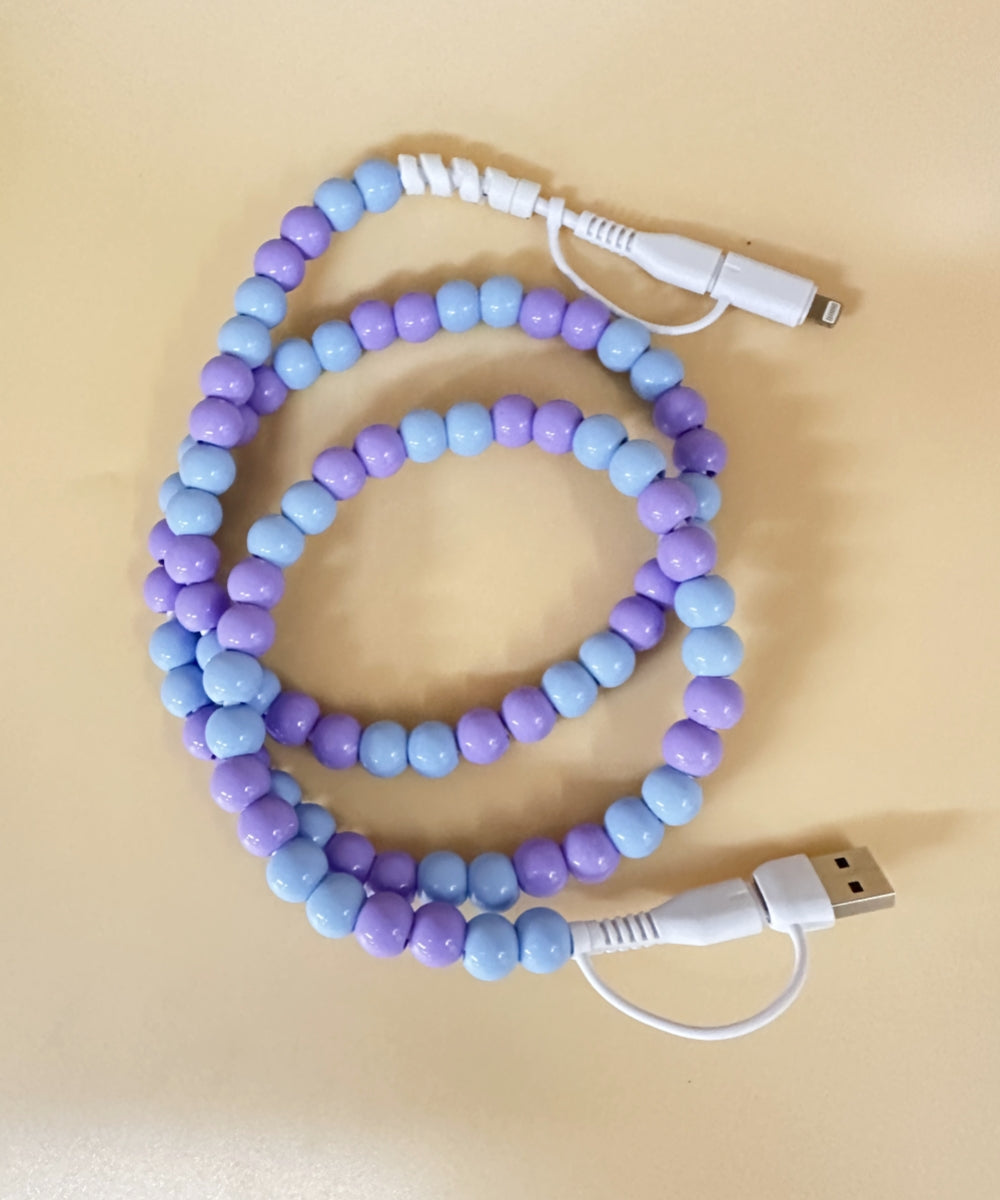 2695 BEADED PHONE CHARGING CABLE 4-IN-1 PURPLE