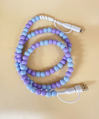 2695 BEADED PHONE CHARGING CABLE 4-IN-1 PURPLE