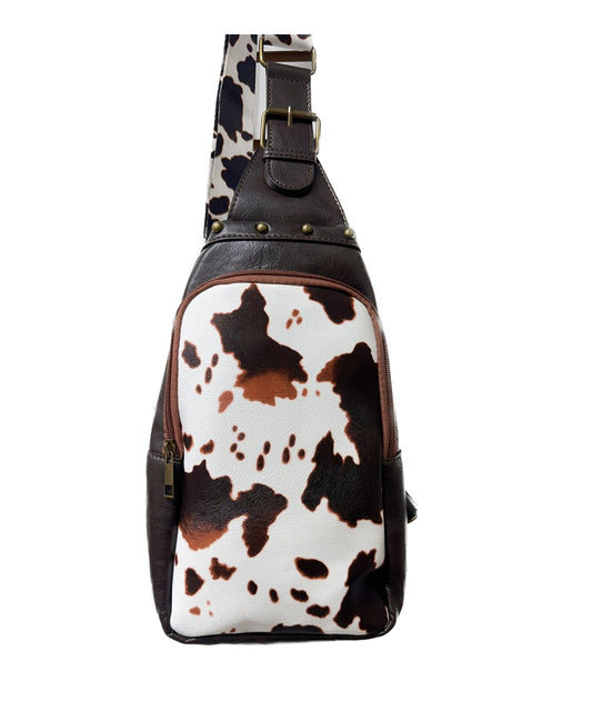 2632 WESTERN COW PATTERN SLING BAG BROWN