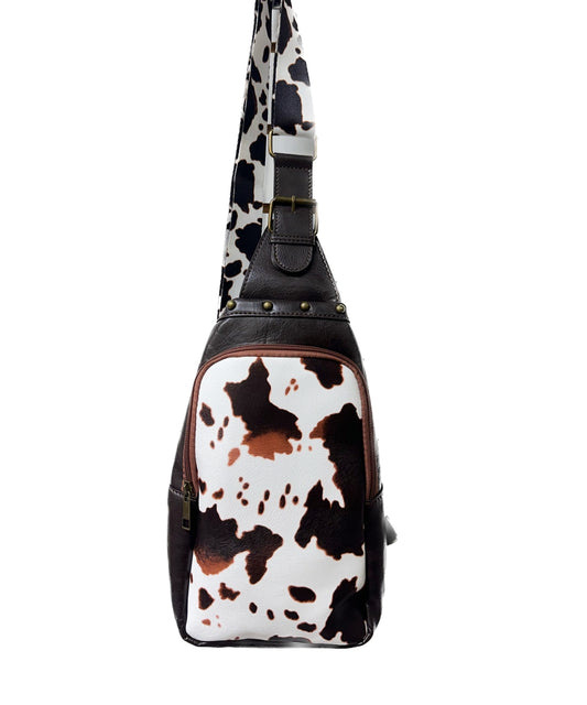 2632 WESTERN COW PATTERN SLING BAG BROWN