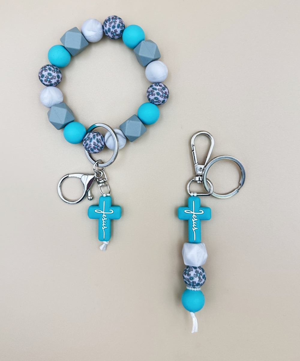 2683 SILICONE BEADED BRACELET &  KEYCHAIN 2PCS