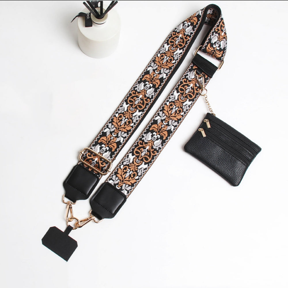 2690 HANDBAG STRAP ZIPPER POUCH PHONE HOLDR BROWN