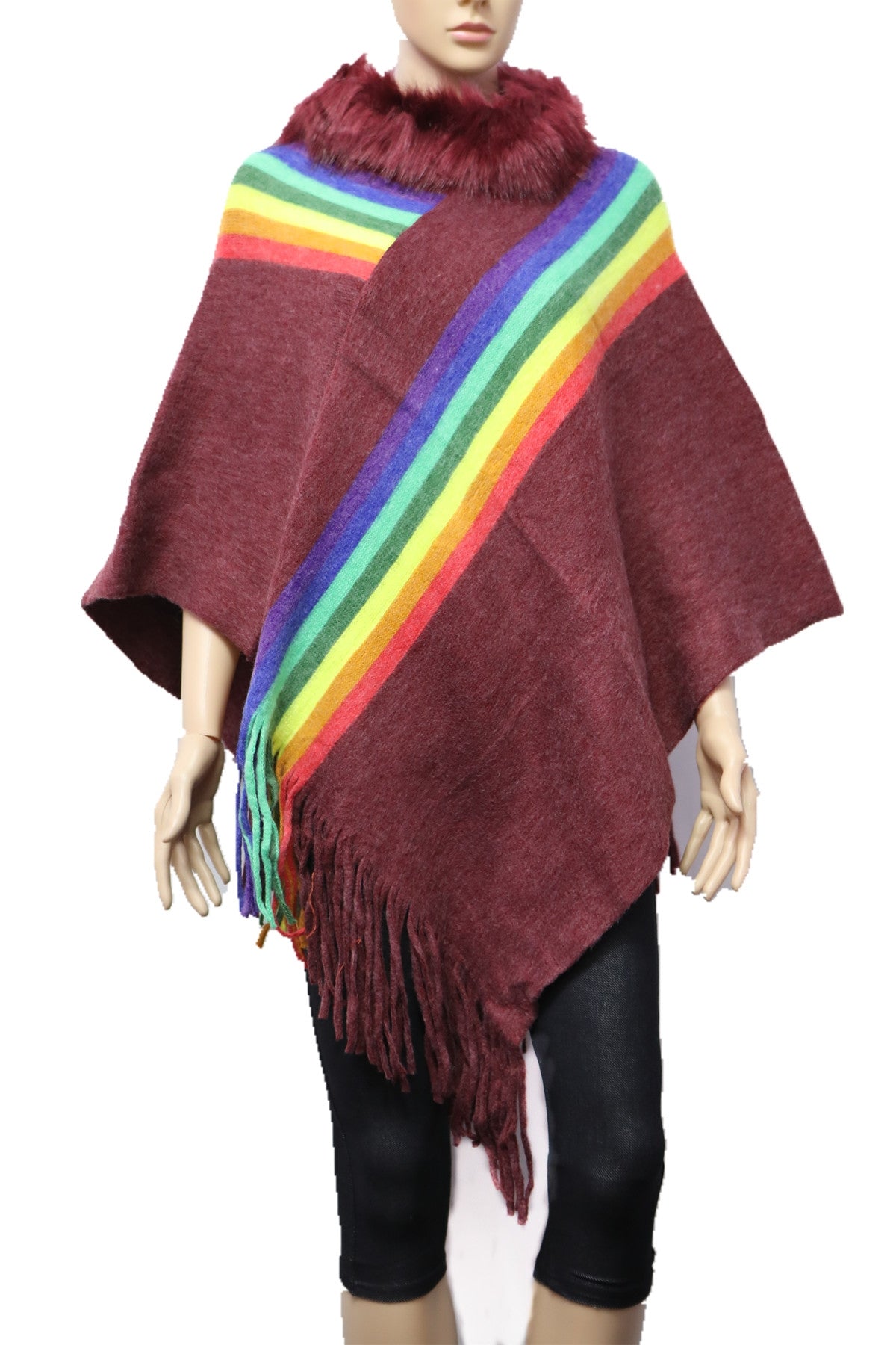 332 KNIT PONCHO BURGUNDY