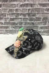 3847 LACE  WITH FLOWER  HAT BLACK
