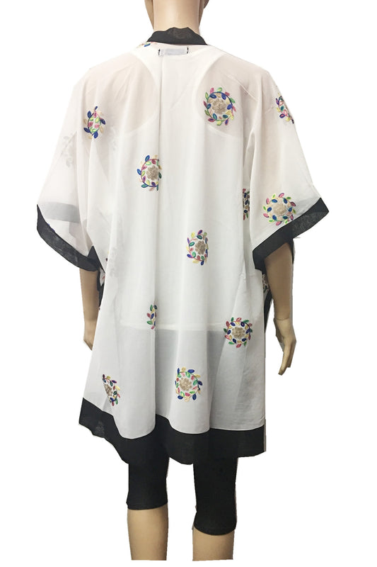 268 FLORAL EMBROIDERY KIMONO WHITE